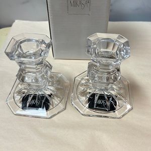 Mikasa Crystal Taper Candle Holders 3” Wide & Tall Square Shape Edinburgh NWT